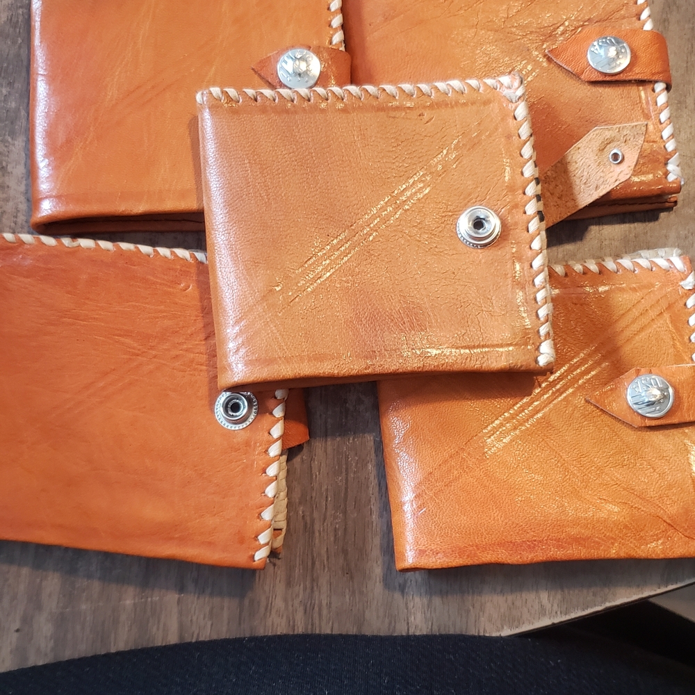 Handcrafted Leather Wallets in Orange All 5 Bundle As Is